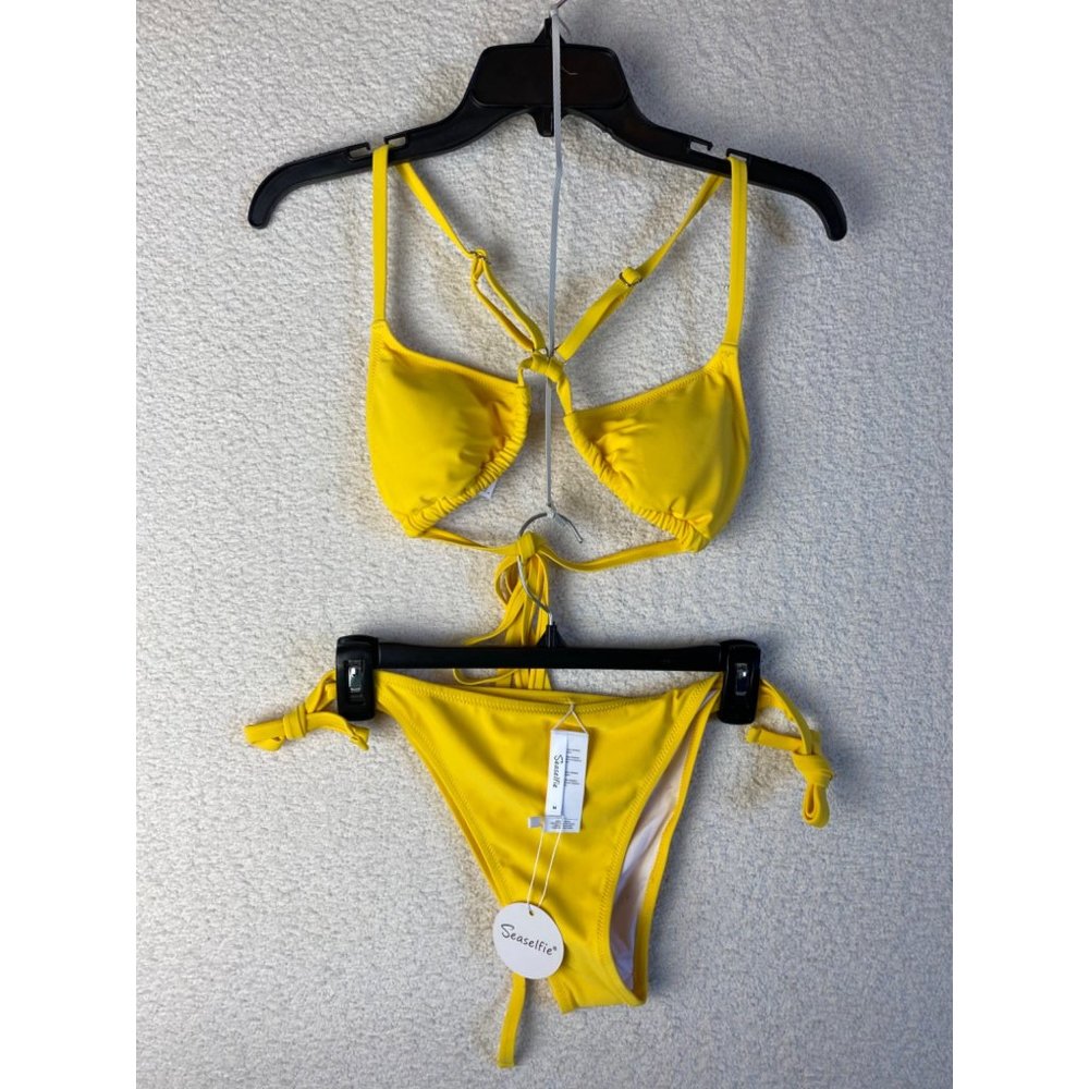 Seaselfie Two Piece Bikini Bathing Suit Bright Yellow Size Medium New with Tags